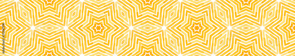 Orange Seamless Border Scroll. Geometric Watercolo Orange Seamless Border Scroll. Geometric Watercolo