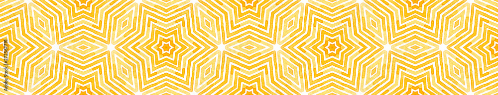 Orange Seamless Border Scroll. Geometric Watercolo