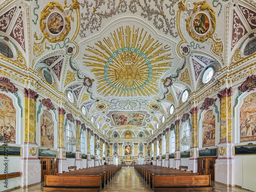 Interior of Burgersaal Church (Burgersaalkirche) in Munich, Germany. The Burgersaal was built in 1709-1710 by Giovanni Antonio Viscardi as a prayer and assembly hall. Since 1778 it is used as a church photo