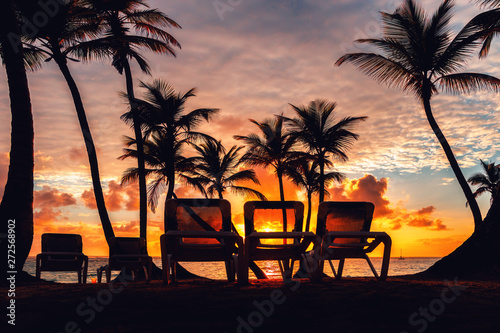 Tropical beach background as summer landscape with Beach chairs and beautiful sea view