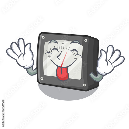 Tongue out amperage meter above the cartoon table