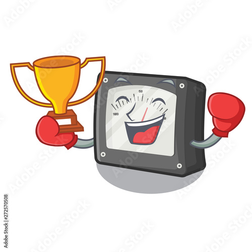 Boxing winner amperage meter above the cartoon table