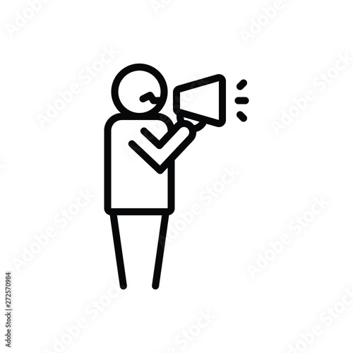 Black line icon for man talking by a speaker