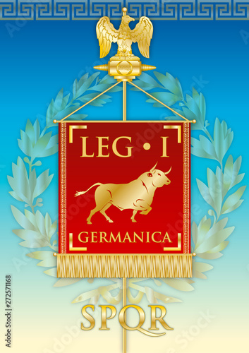 Legio I Germanica, ancient teaches banner legion of the Roman empire, vector illustration