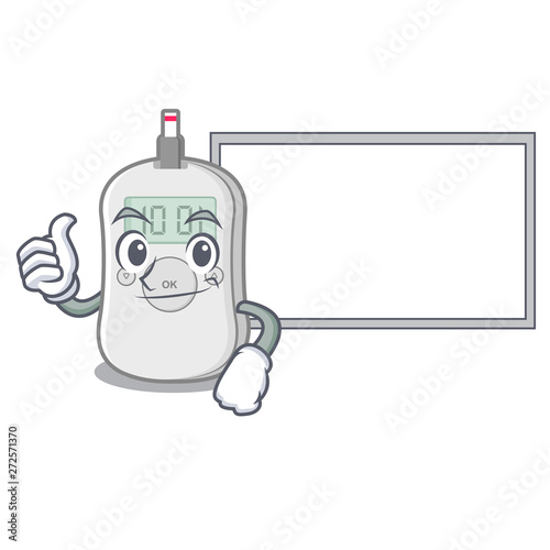 Thumbs up with board diabetes check machine in character shape