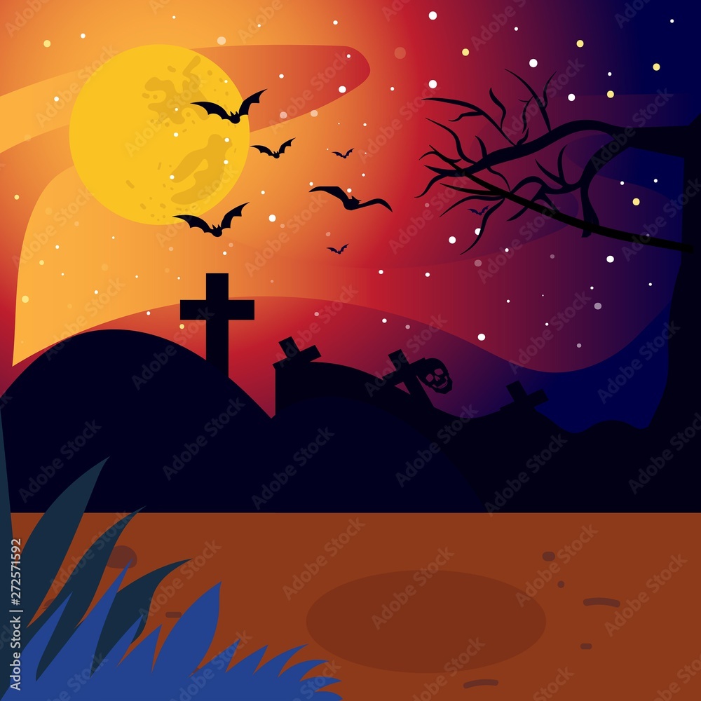 halloween night landscape background design vector