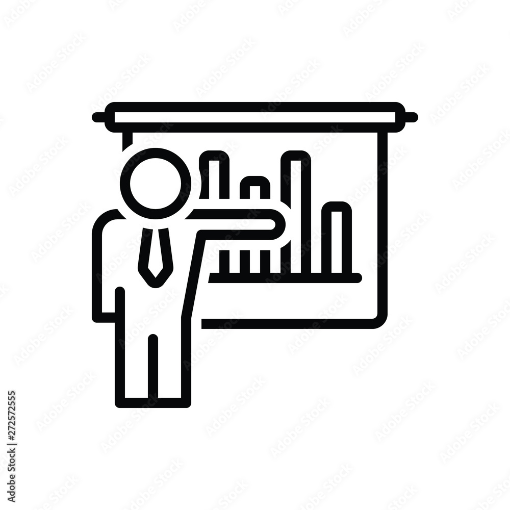 Obraz premium Black line icon for businessman presenting bars graphic