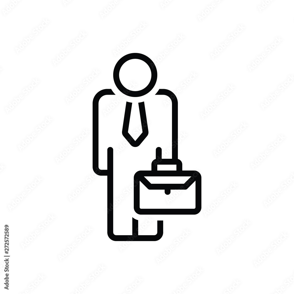 Black line icon for businessman-with-suitcase job portfolio management holding  finance