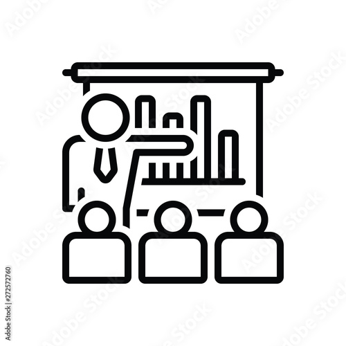 Black line icon for business presentation with bars graphic