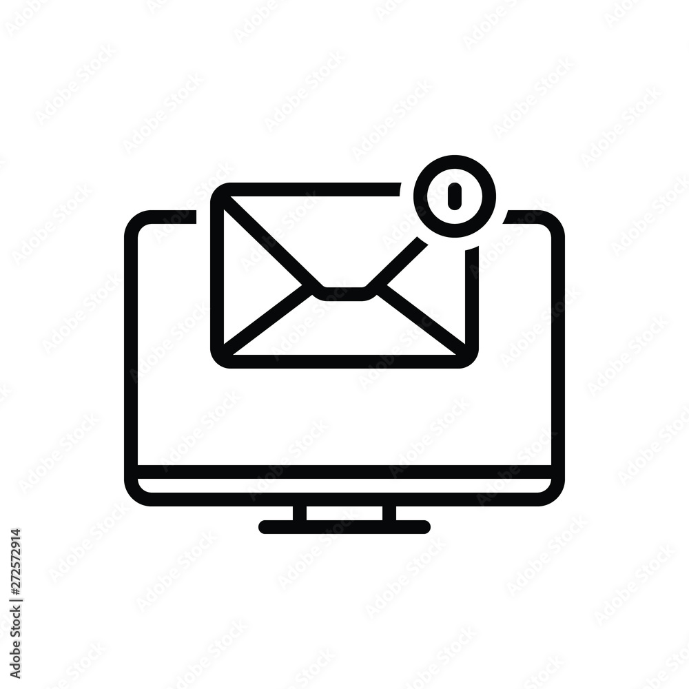 Black line icon for email symbol on monitor screen Black line icon for email symbol on monitor screen