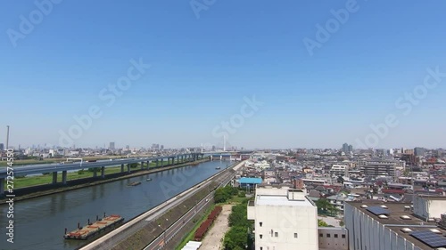 Residential area with river and highway