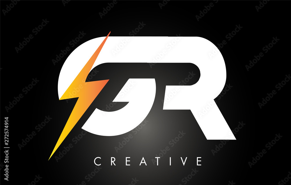 GR Letter Logo Design With Lighting Thunder Bolt. Electric Bolt Letter Logo