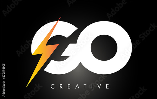GO Letter Logo Design With Lighting Thunder Bolt. Electric Bolt Letter Logo