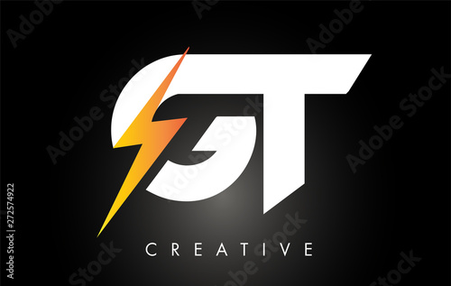 GT Letter Logo Design With Lighting Thunder Bolt. Electric Bolt Letter Logo