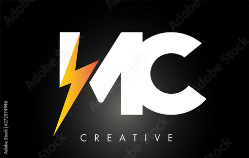 MC Letter Logo Design With Lighting Thunder Bolt. Electric Bolt Letter Logo