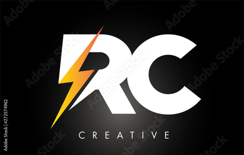 RC Letter Logo Design With Lighting Thunder Bolt. Electric Bolt Letter Logo