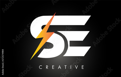 SE Letter Logo Design With Lighting Thunder Bolt. Electric Bolt Letter Logo