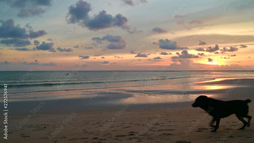 4K : Sunset on beach of  Andaman Sea at Thailand