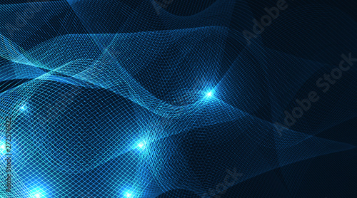 Abstract futuristic background. Used for web design. Smooth waves with neon lights on a blue background. 3D. Vector graphics