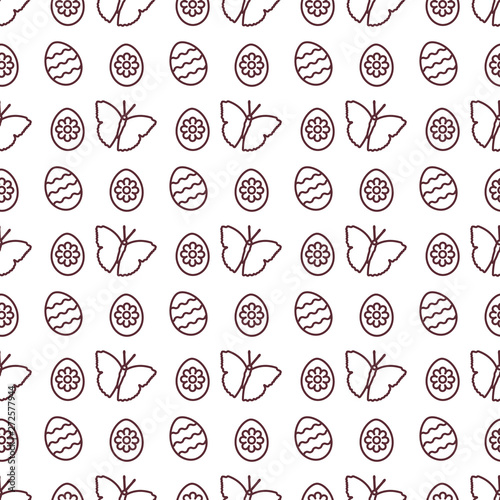 Seamless pattern with Easter eggs, butterflies.