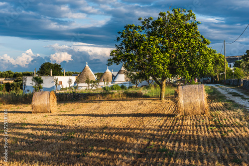 Trulli of the Itria valley. Details in the sky. Puglia, Italy.