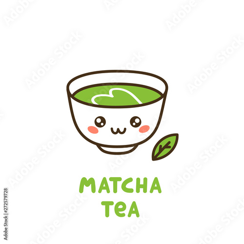 Cute cup of tea matcha. Matcha - Japanese powdered green tea. It can be used for card, poster, brochures and other promotional materials.