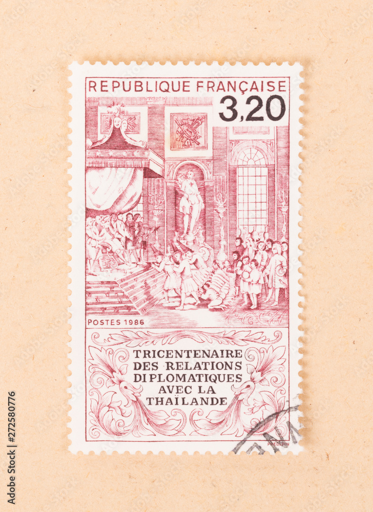 FRANCE - CIRCA 1980: A stamp printed in France shows the diplomatic relation with Thailand, circa 1980