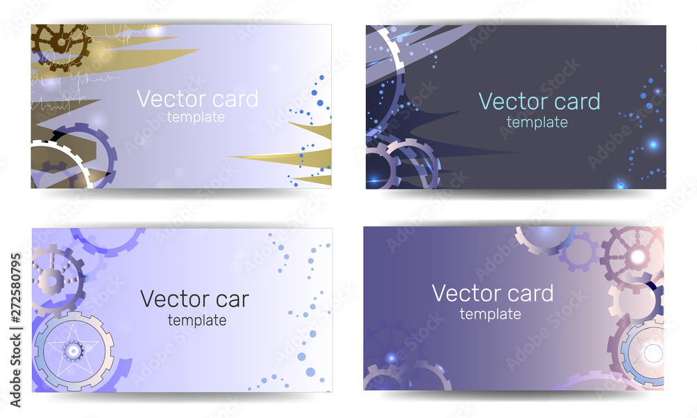 Template business cards in purple colors with geometric patterns. Text frame. Abstract banner, template design. Tech style.