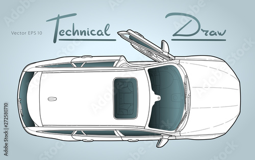 Car from top view vector. Flat design auto.