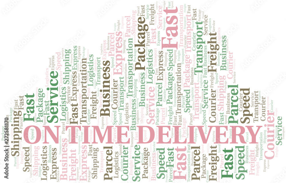 On Time Delivery word cloud. Wordcloud made with text only. On Time Delivery word cloud. Wordcloud made with text only.