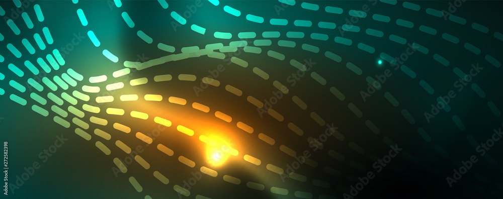 Obraz premium Shiny neon vector wave line abstract background, motion concept