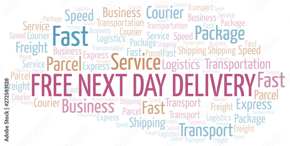 Fototapeta premium Free Next Day Delivery word cloud. Wordcloud made with text only.
