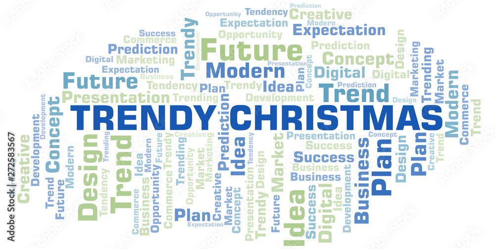 Trendy Christmas word cloud. Wordcloud made with text only.