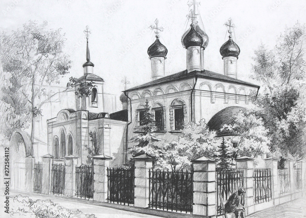 church drawing illustration