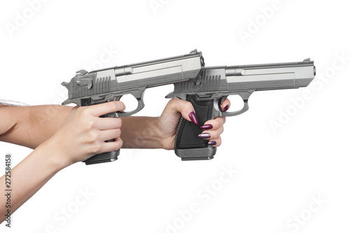 Double pistols in female hand