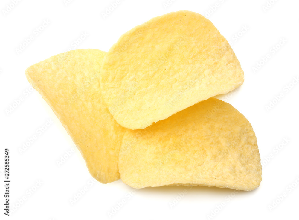 Group of potato chips isolated on white background