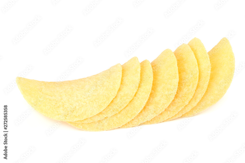 Group of potato chips isolated on white background Group of potato chips isolated on white background
