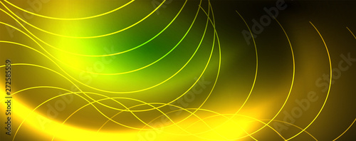 Shiny neon lines template - northern lights glowing blur lines. Futuristic style glow neon 80s disco club or night party techno template