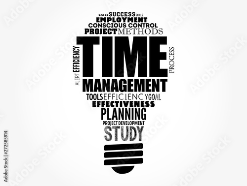 Time Management light bulb word cloud, business concept background