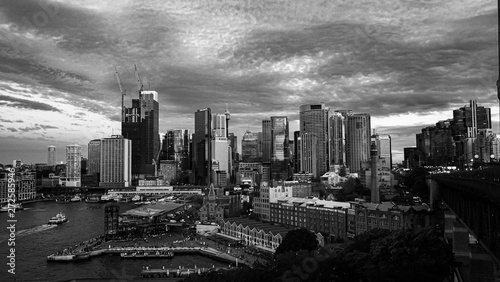 Sydney Skyline Cloudy Black and White