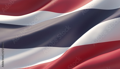 Waved highly detailed close-up flag of Thailand. 3D illustration.