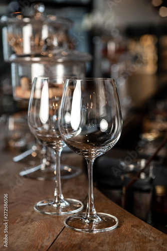 wine glass on bar night club or party