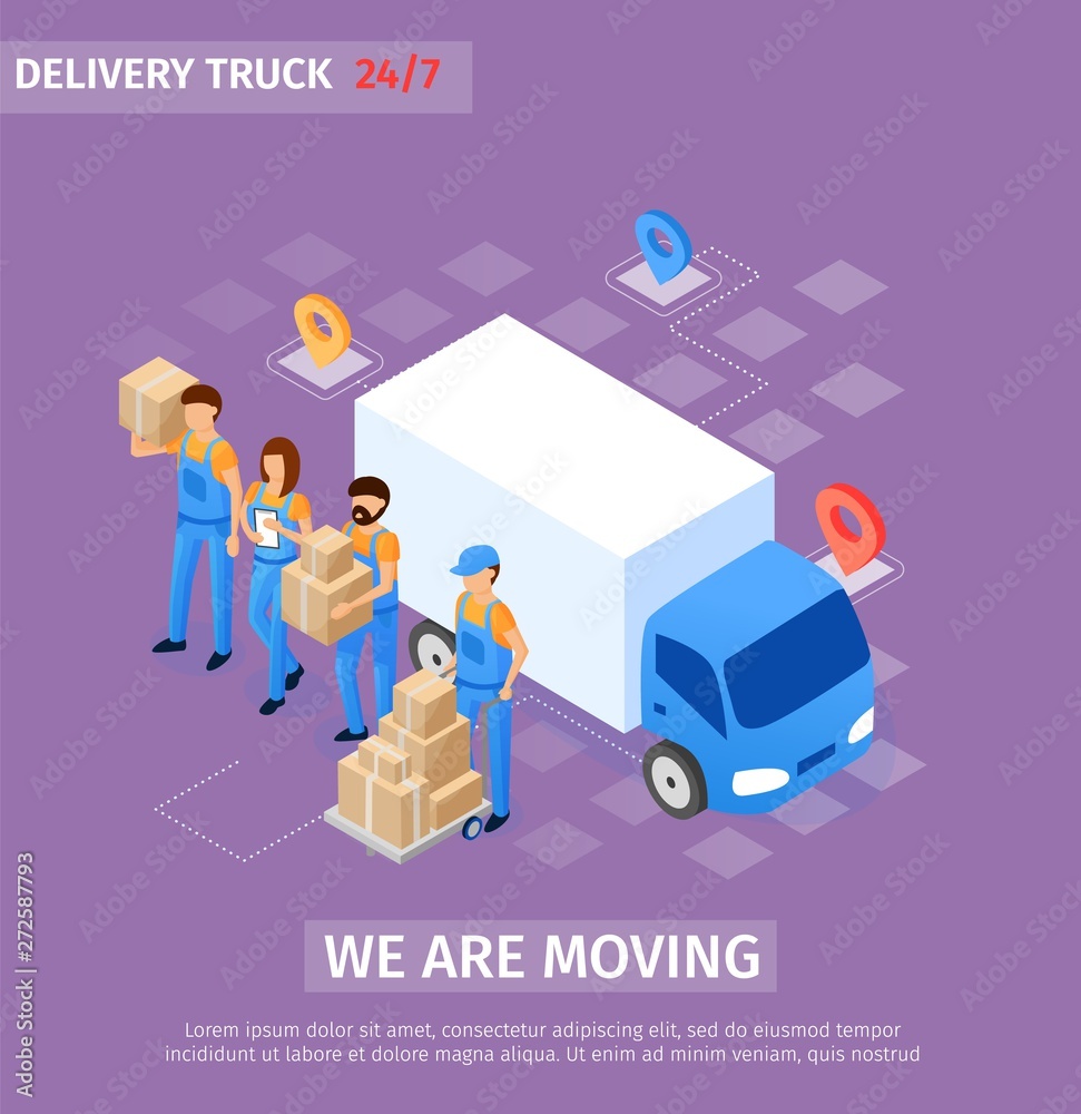 Banner Inscription we are Moving, Delivery Truck. Banner Inscription we are Moving, Delivery Truck.