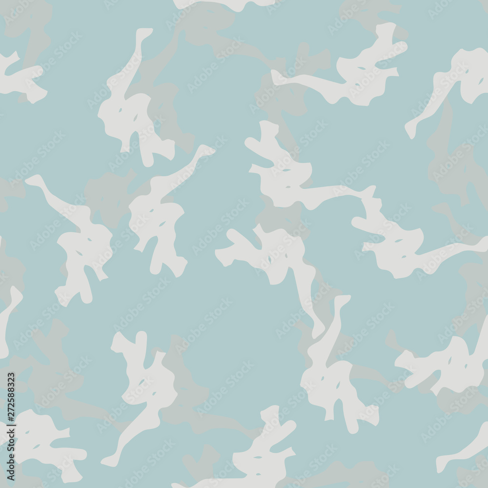 Winter camouflage of various shades of grey, blue and white colors