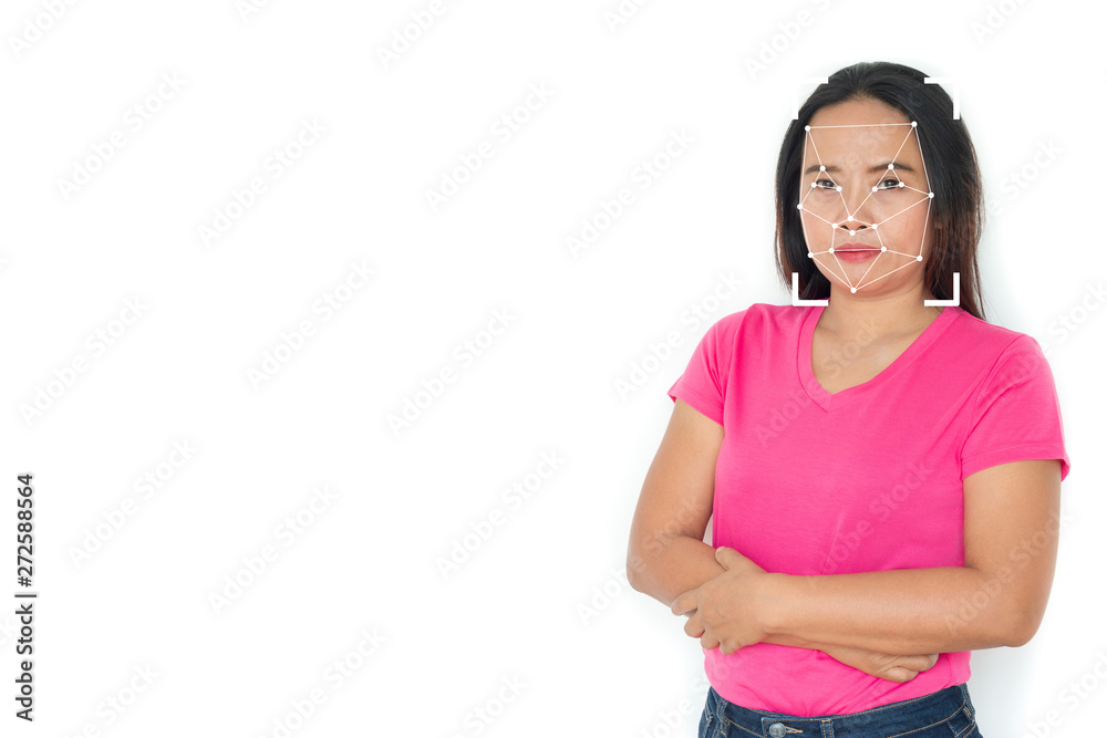 Portrait of asian woman standing with arms folded and looking at camera isolated over white background Portrait of asian woman standing with arms folded and looking at camera isolated over white background