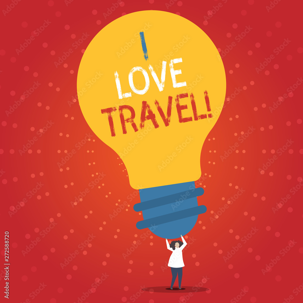 Fototapeta premium Conceptual hand writing showing I Love Travel. Business photo showcasing Be a fan of travelling going on trips discover new places