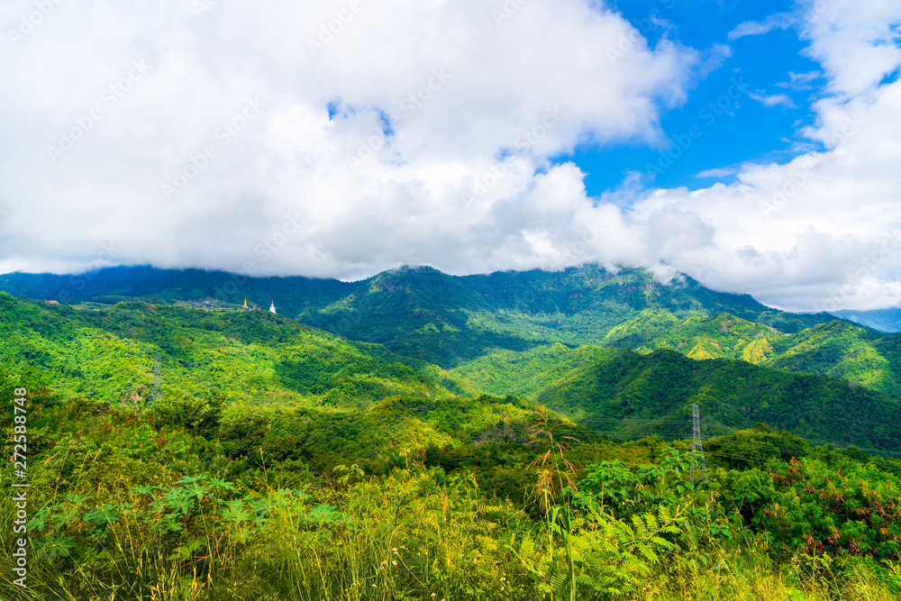 Blue sky high peak mountains fog hills mist scenery national park views at Phu Tub Berk, Khao Koh, Phetchabun Province, Thailand Blue sky high peak mountains fog hills mist scenery national park views at Phu Tub Berk, Khao Koh, Phetchabun Province, Thailand