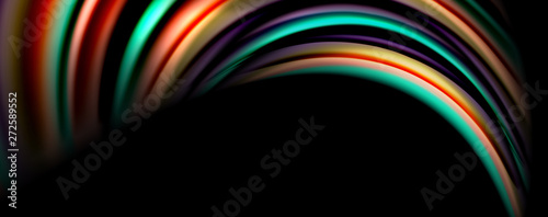 Fluid color rainbow style wave abstract background, techno modern design on black