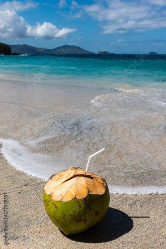 Fresh Coconut Cocktail the Beautiful Beach at Sunny Day