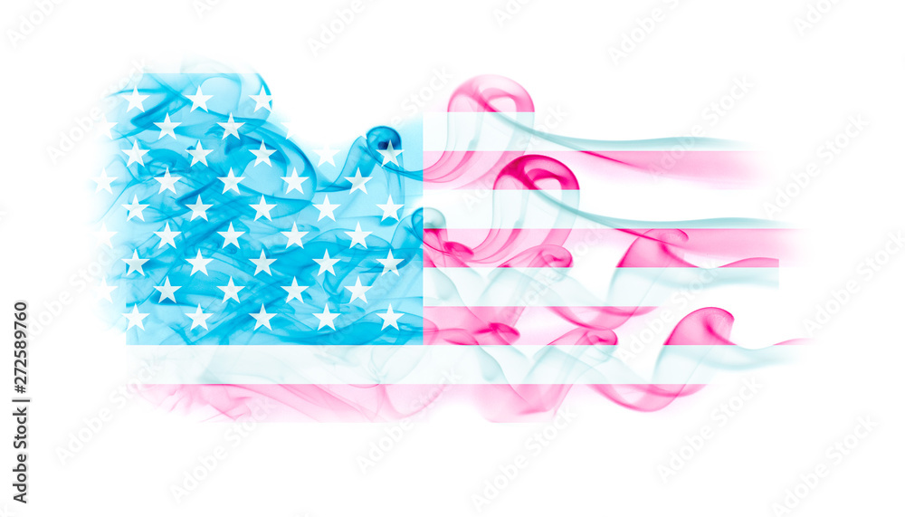 United States flag with smoke texture on white background